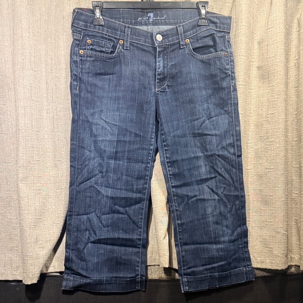 7 For All Mankind Dojo Dark Blue Cropped Straight Jeans 30